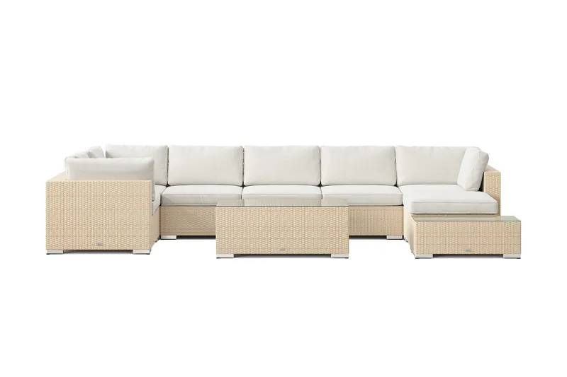 Bahamas utomhus U-soffa 7-sits vändbar divan med öppet avslut och bord - Beige - Utemöbler - Loungemöbler - Soffgrupp utomhus