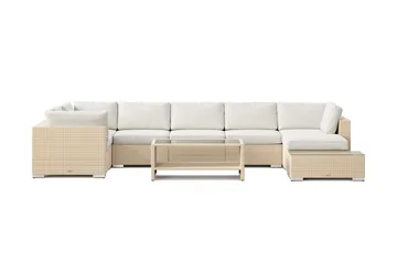Bahamas utomhus U-soffa 7-sits vändbar divan med öppet avslut och bord med hylla - Beige - Utemöbler - Loungemöbler - Soffgrupp utomhus