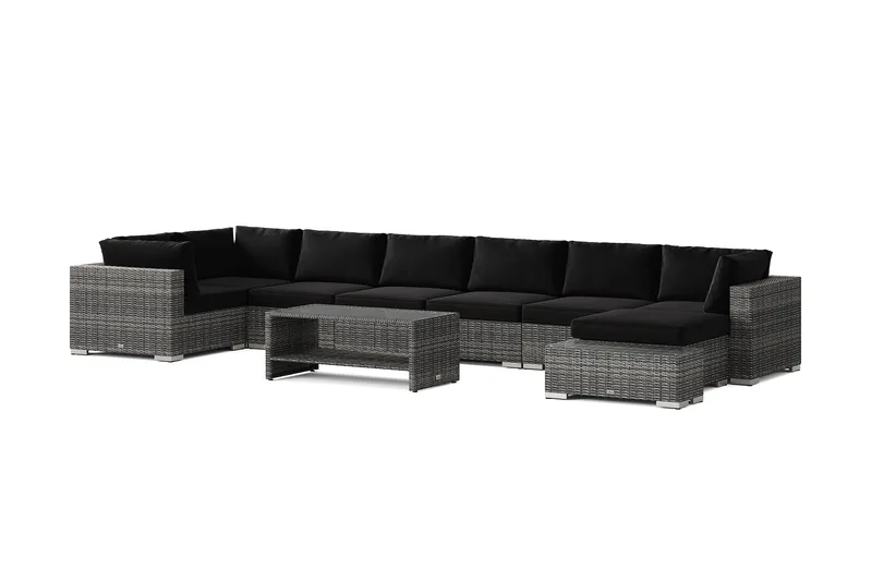 Bahamas utomhus U-soffa 8-sits vändbar divan med öppet avslut och bord med hylla - Grå - Utemöbler - Loungemöbler - Soffgrupp utomhus