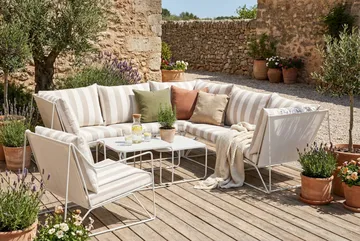 Usteryd utomhus hörnsoffa 6-sits vändbar med fåtölj - Beige/Striped - Utemöbler - Loungemöbler - Soffgrupp utomhus