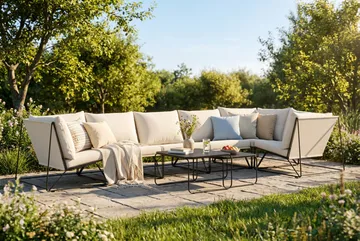 Usteryd utomhus hörnsoffa 6-sits vändbar - Svart/Beige - Utemöbler - Loungemöbler - Soffgrupp utomhus