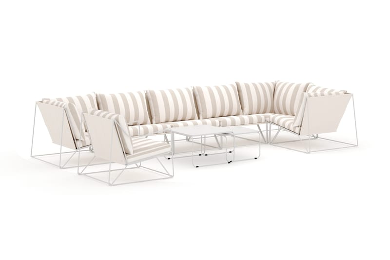 Usteryd utomhus hörnsoffa 7-sits vändbar med fåtölj, Beige/Striped