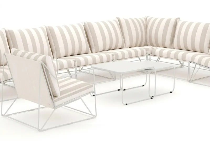Usteryd utomhus L-soffa 8-sits vändbar med fåtölj - Beige/Striped - Utemöbler - Loungemöbler - Soffgrupp utomhus