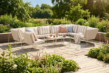 Usteryd utomhus L-soffa 8-sits vändbar med fåtölj - Beige/Striped - Utemöbler - Loungemöbler - Soffgrupp utomhus