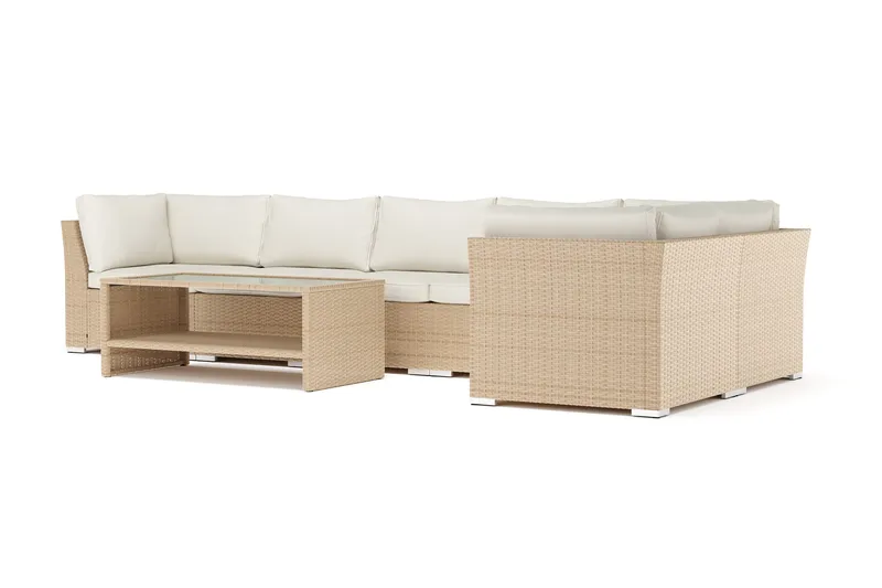 Wisconsin utomhus L-soffa 6-sits vändbar - Beige - Utemöbler - Loungemöbler - Soffgrupp utomhus