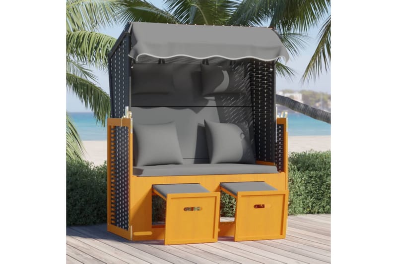 Strandkorg med dyna konstrottning massivt trä svart & antrac - Trä/antracit - Utemöbler - Loungemöbler - Solbädd