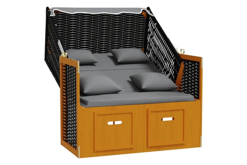 Strandkorg med dyna konstrottning massivt trä svart & antrac - Trä/antracit - Utemöbler - Loungemöbler - Solbädd