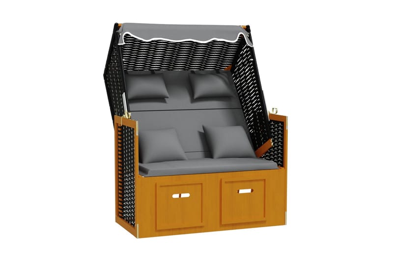 Strandkorg med dyna konstrottning massivt trä svart & antrac - Trä/antracit - Utemöbler - Loungemöbler - Solbädd
