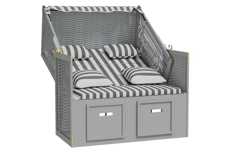 Strandkorg med dynor konstrottning och massivt trä grå & vit - Grå/vit - Utemöbler - Loungemöbler - Solbädd