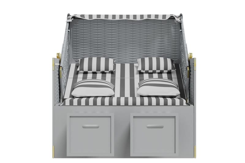 Strandkorg med dynor konstrottning och massivt trä grå & vit - Grå/vit - Utemöbler - Loungemöbler - Solbädd