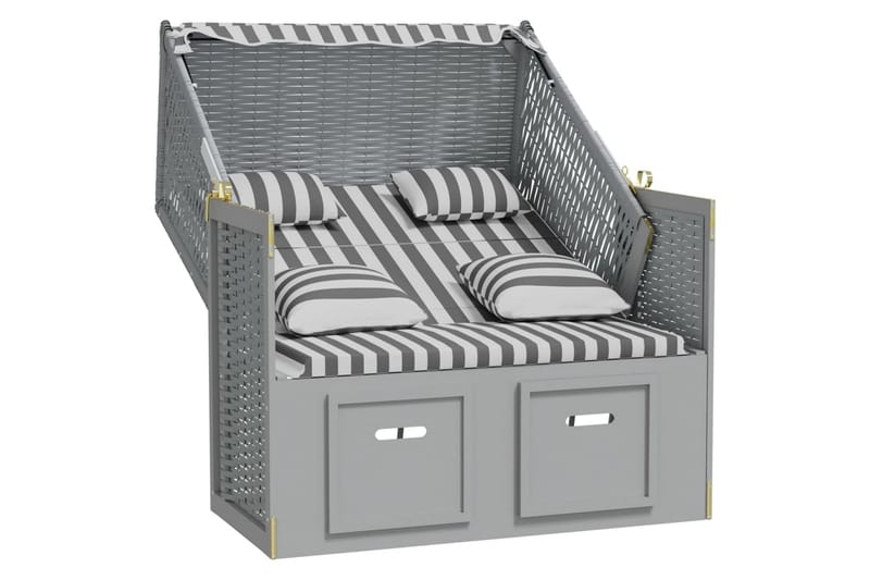 Strandkorg med dynor konstrottning och massivt trä grå & vit - Grå/vit - Utemöbler - Loungemöbler - Solbädd