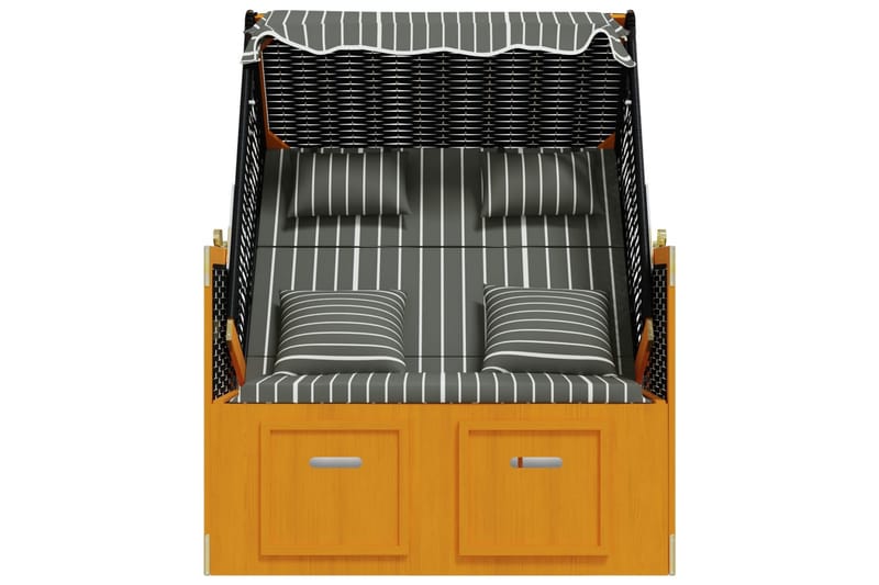 Strandkorg med dynor konstrottning och massivt trä svart & g - Trä/svart - Utemöbler - Loungemöbler - Solbädd