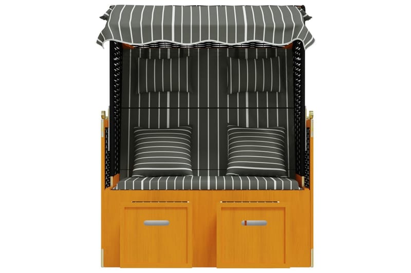 Strandkorg med dynor konstrottning och massivt trä svart & g - Trä/svart - Utemöbler - Loungemöbler - Solbädd