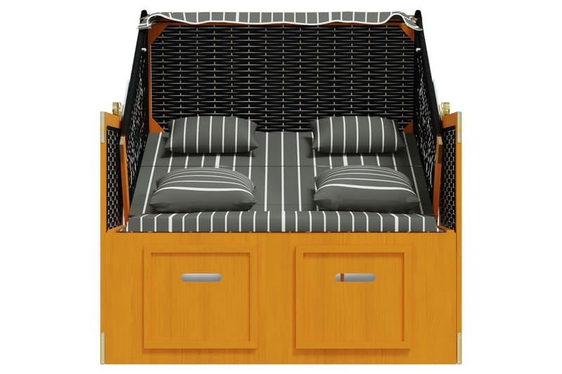 Strandkorg med dynor konstrottning och massivt trä svart & g - Trä/svart - Utemöbler - Loungemöbler - Solbädd