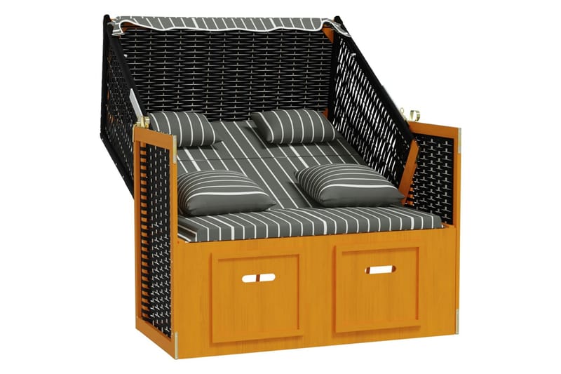 Strandkorg med dynor konstrottning och massivt trä svart & g - Trä/svart - Utemöbler - Loungemöbler - Solbädd