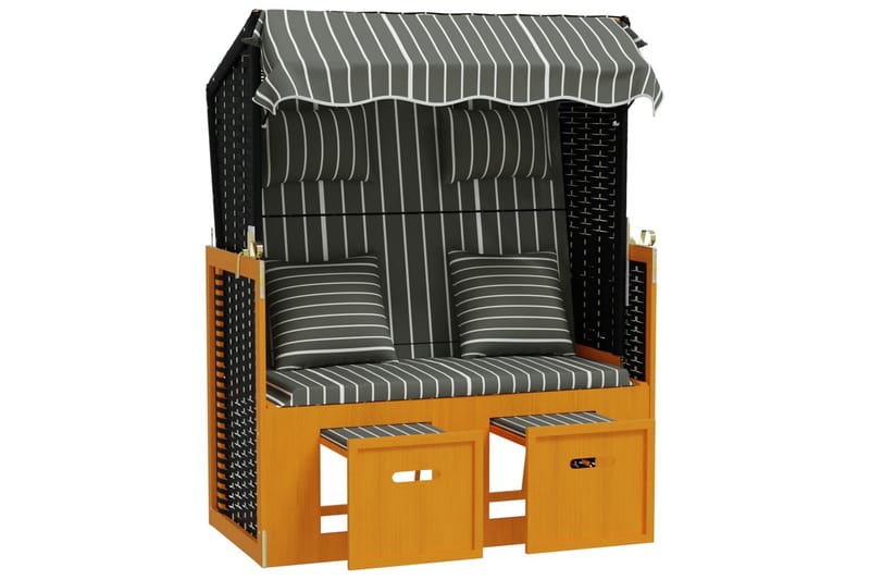 Strandkorg med dynor konstrottning och massivt trä svart & g - Trä/svart - Utemöbler - Loungemöbler - Solbädd