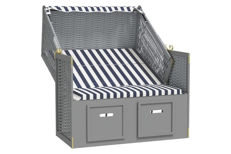 Strandkorg med tak konstrottning och massivt trä blå & vit - Grå/vit/blå - Utemöbler - Loungemöbler - Solbädd