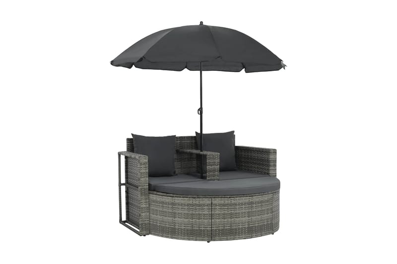 Trädgårdssoffa 2-sits med dynor & parasoll konstrotting grå - Grå - Solsäng & Solvagnar - Solbädd