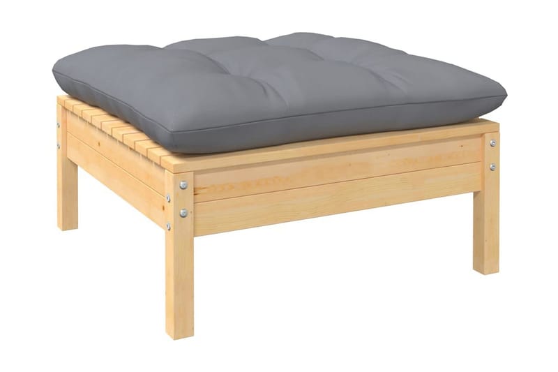 Trädgårdssoffa 11-sits med grå dynor massiv furu - Grå - Utemöbler - Loungemöbler - Loungesoffa