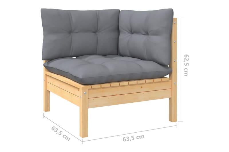 Trädgårdssoffa 13-sits med grå dynor massiv furu - Grå - Utemöbler - Loungemöbler - Loungesoffa