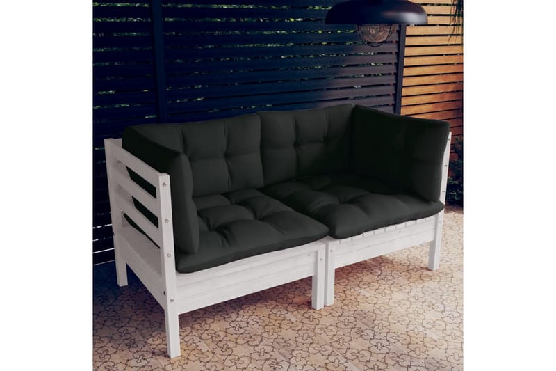 Trädgårdssoffa 2-sits med antracit dynor massiv furu - Vit/svart - Utemöbler - Loungemöbler - Loungesoffa