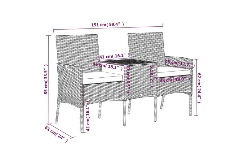 Trädgårdssoffa 2-sits med Utebord konstrotting antracit - Antracit - Utemöbler - Loungemöbler - Loungesoffa