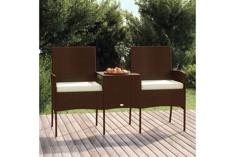 Trädgårdssoffa 2-sits med Utebord konstrotting brun - Brun - Utemöbler - Loungemöbler - Loungesoffa