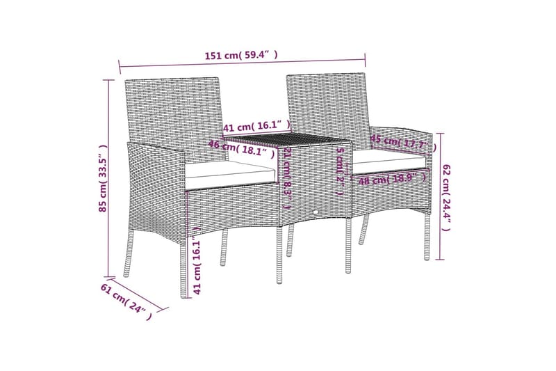 Trädgårdssoffa 2-sits med bord konstrotting brun - Brun - Loungesoffa - Utesoffa