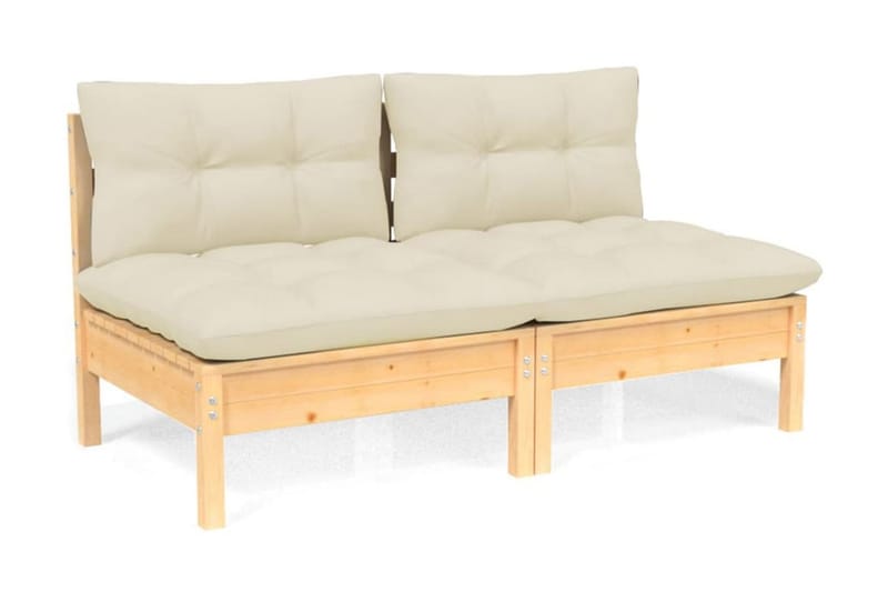 Trädgårdssoffa 2-sits med gräddvita dynor massiv furu - Kräm - Utemöbler - Loungemöbler - Loungesoffa
