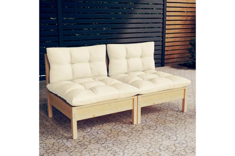 Trädgårdssoffa 2-sits med gräddvita dynor massiv furu - Kräm - Utemöbler - Loungemöbler - Loungesoffa