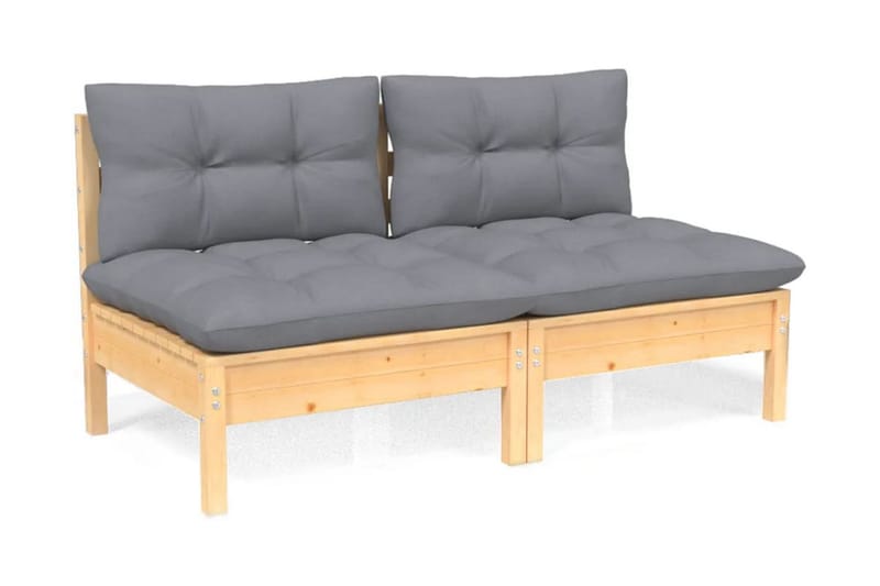 Trädgårdssoffa 2-sits med grå dynor massiv furu - Grå - Utemöbler - Loungemöbler - Loungesoffa