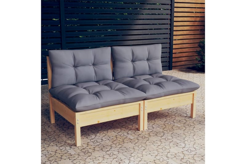 Trädgårdssoffa 2-sits med grå dynor massiv furu - Grå - Utemöbler - Loungemöbler - Loungesoffa