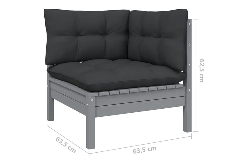 Trädgårdssoffa 3-sits med antracit dynor massiv furu - Mörkgrå - Utemöbler - Loungemöbler - Loungesoffa