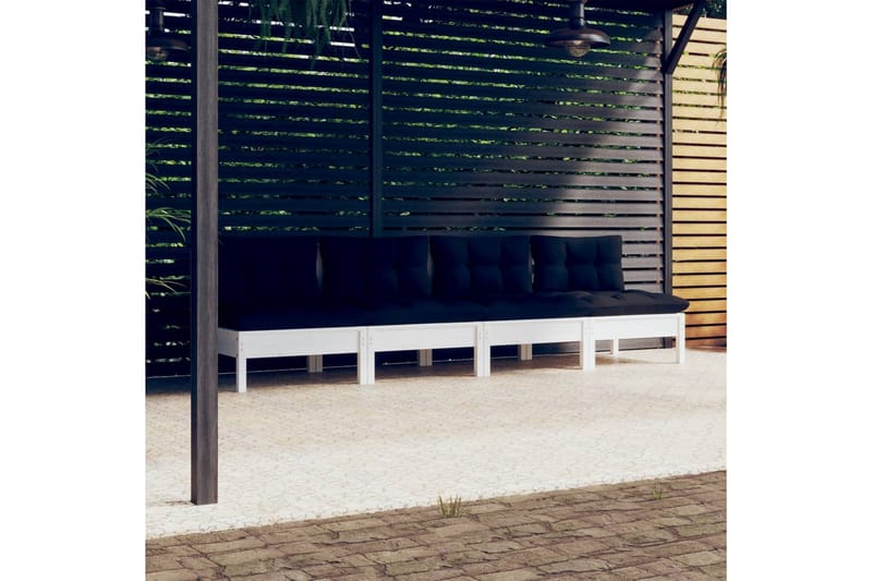 Trädgårdssoffa 4-sits med antracit dynor massiv furu - Vit/svart - Utemöbler - Loungemöbler - Loungesoffa