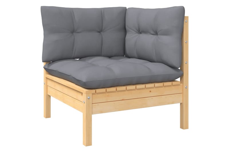 Trädgårdssoffa 5-sits med grå dynor massiv furu - Grå - Utemöbler - Loungemöbler - Loungesoffa