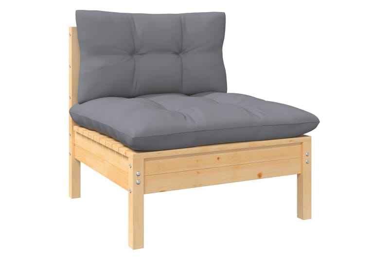 Trädgårdssoffa 5-sits med grå dynor massiv furu - Grå - Utemöbler - Loungemöbler - Loungesoffa