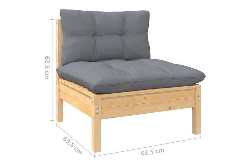 Trädgårdssoffa 7-sits med grå dynor massiv furu - Grå - Utemöbler - Loungemöbler - Loungesoffa