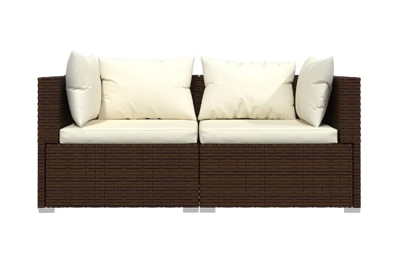 TvåsitsUtesoffa med dynor konstrotting brun - Brun/Vit - Utemöbler - Loungemöbler - Loungesoffa