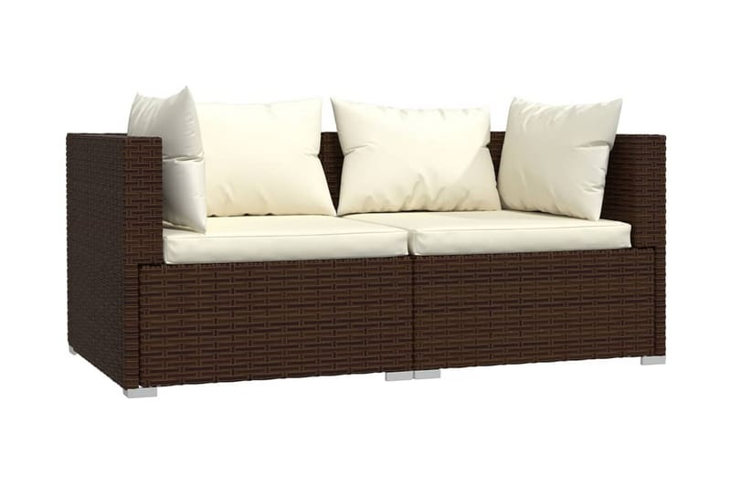 TvåsitsUtesoffa med dynor konstrotting brun - Brun/Vit - Utemöbler - Loungemöbler - Loungesoffa
