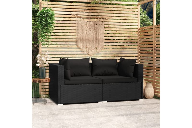 TvåsitsUtesoffa med dynor konstrotting svart - Svart - Utemöbler - Loungemöbler - Loungesoffa