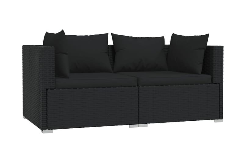 TvåsitsUtesoffa med dynor konstrotting svart - Svart - Utemöbler - Loungemöbler - Loungesoffa