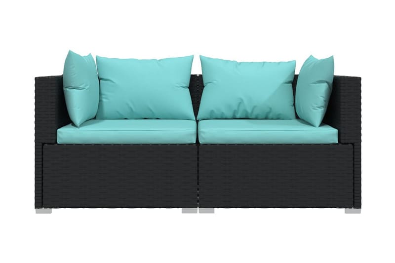 TvåsitsUtesoffa med dynor konstrotting svart - Svart/blå - Utemöbler - Loungemöbler - Loungesoffa