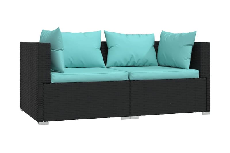 TvåsitsUtesoffa med dynor konstrotting svart - Svart/blå - Utemöbler - Loungemöbler - Loungesoffa