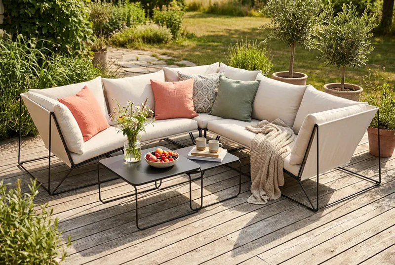 Usteryd utomhus hörnsoffa 5-sits vändbar - Svart/Beige - Trädgård & spabad - Utemiljö - Altan & terrass - Altanmöbler