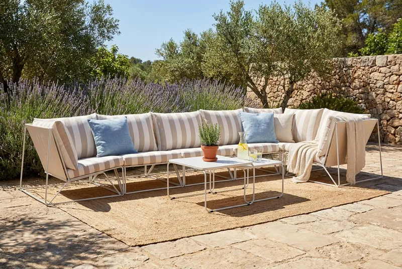 Usteryd utomhus hörnsoffa 6-sits vändbar - Beige/Striped - Utemöbler - Loungemöbler - Loungesoffa