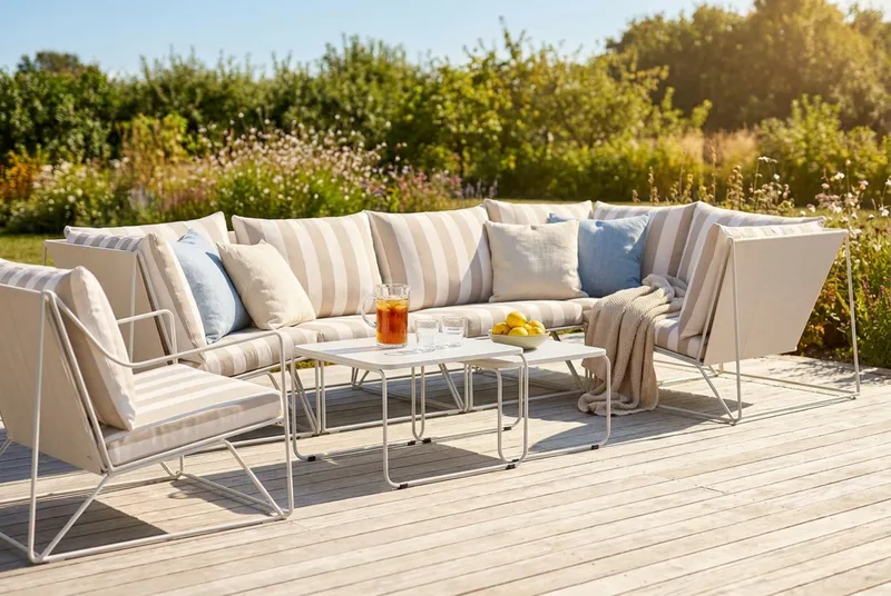 Usteryd utomhus hörnsoffa 6-sits vändbar med fåtölj - Beige/Striped - Trädgård & spabad - Utemiljö - Altan & terrass - Altanmöbler