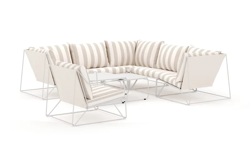Usteryd utomhus hörnsoffa 6-sits vändbar med fåtölj - Beige/Striped - Trädgård & spabad - Utemiljö - Altan & terrass - Altanmöbler
