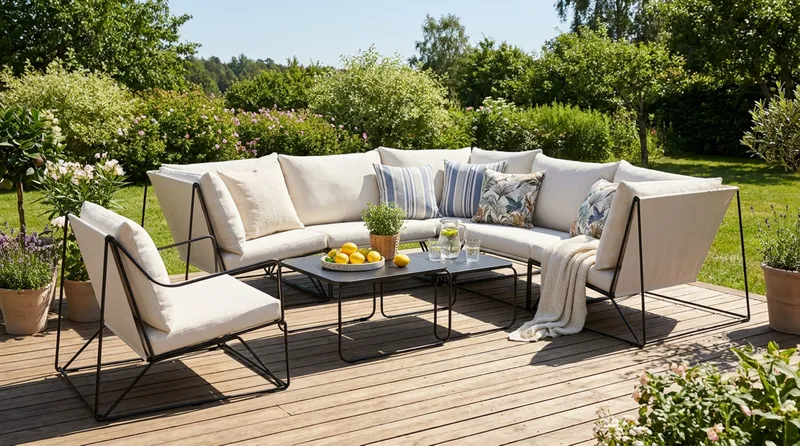 Usteryd utomhus hörnsoffa 6-sits vändbar med fåtölj - Svart/Beige - Trädgård & spabad - Utemiljö - Altan & terrass - Altanmöbler