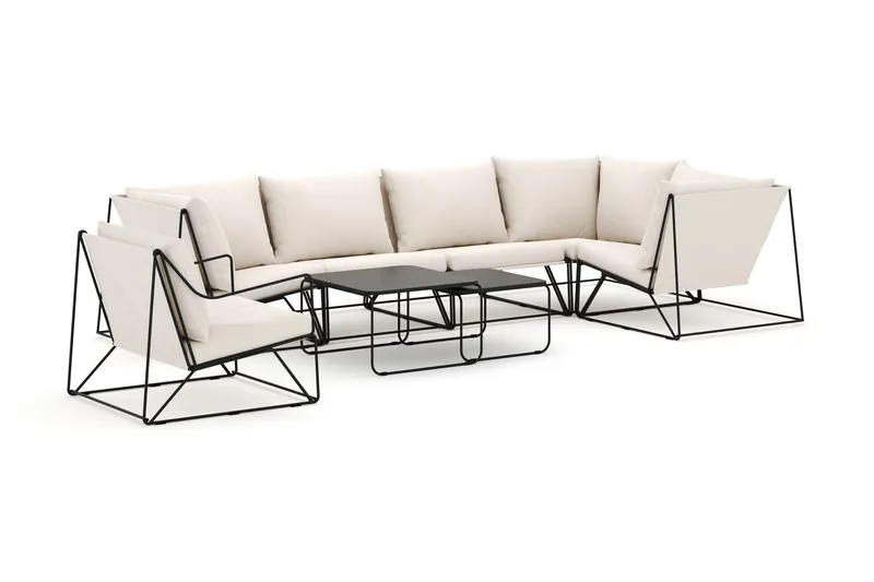 Usteryd utomhus hörnsoffa 6-sits vändbar med fåtölj - Svart/Beige - Utemöbler - Loungemöbler - Loungesoffa