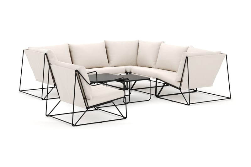 Usteryd utomhus hörnsoffa 6-sits vändbar med fåtölj - Svart/Beige - Utemöbler - Loungemöbler - Loungesoffa